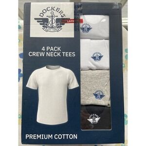 Dockers Mens Size M 38-40 White Gray Black Premium Cotton Crew Neck T-Shirts 4Pk